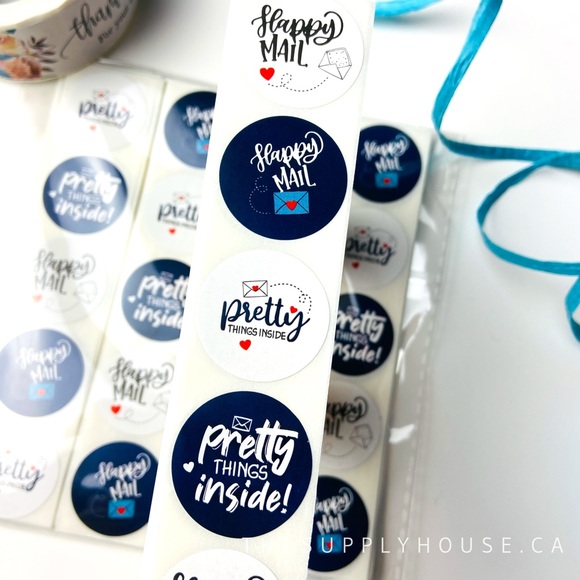 200pc Pretty Things Happy Mail Stickers. Blue White Mixed Pattern Shipping - Picture 1 of 9
